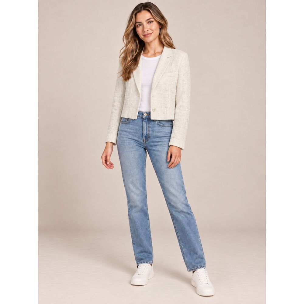 Abercrombie & Fitch White Tweed Cropped Blazer Jacket Women’s Small